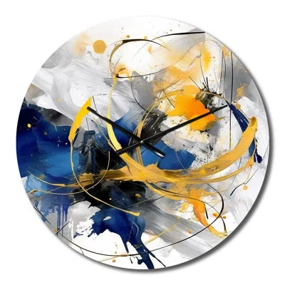 Design Art Dark Blue And Gold Strokes Xiv Metal Wall Clock