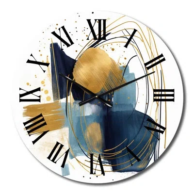 Design Art Dark Blue And Gold Strokes Xvi Wall Clock In Blue;black;white;gold