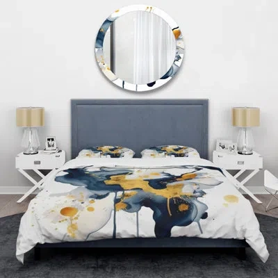 Design Art Dark Blue And Gold Strokes Xxii Beddingmicrofiber / Polyester Duvet Cover Set In Blue;gold