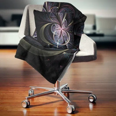 Design Art Dark Blue Fractal Butterfly Flower - Floral Printed Pillow In Pink