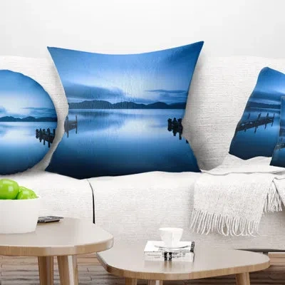 Design Art Dark Blue Sea And Piers - Sea & Shore Printed Pillow