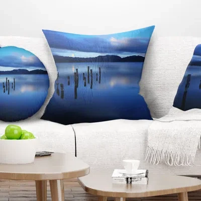Design Art Dark Blue Sea With Pier Remains - Sea & Shore Printed Pillow