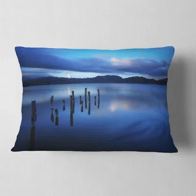 Design Art Dark Blue Sea With Pier Remains - Sea & Shore Printed Pillow