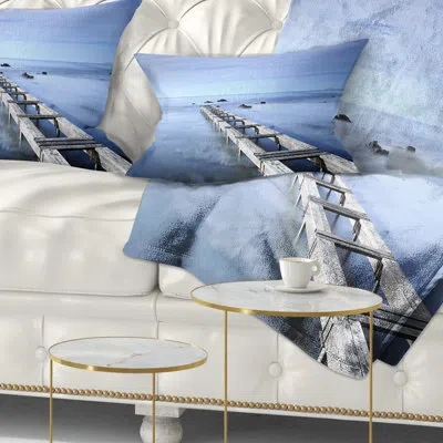Design Art Dark Blue Sky And Large Pier - Sea & Shore Printed Throw Pillow