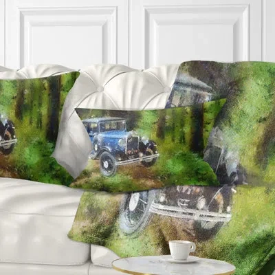 Design Art Dark Blue Vintage Car Oil - Cars Printed Pillow