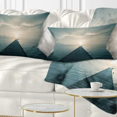 Design Art Dark Boardwalk Into Blue Sea - Pier & Bridge Printed Throw Pillow