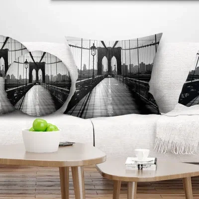 Design Art Dark Brooklyn Bridge - Cityscape Printed Pillow In Brown;white