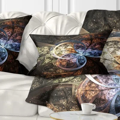 Design Art Dark Brown Fractal Flower Digital Art - Floral Printed Throw Pillow