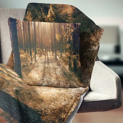 Design Art Dark First Snow Forest Photo - Forest Printed Pillow In Brown