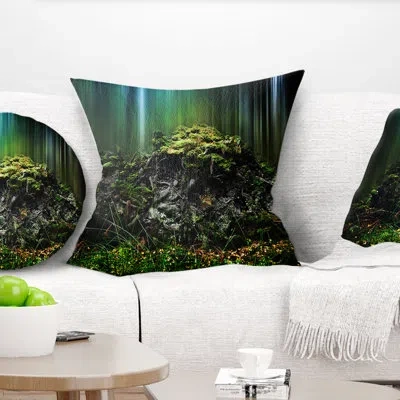 Design Art Dark Forest On Snowy Morning - Landscape Printed Pillow In Blue;black;brown;green;red;yellow