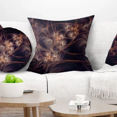 Design Art Dark Golden Digital Art Fractal Flower - Floral Printed Pillow