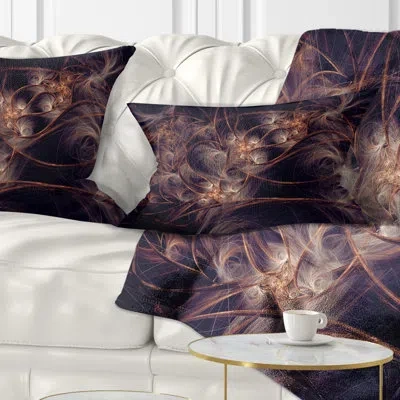 Design Art Dark Golden Digital Art Fractal Flower - Floral Printed Throw Pillow