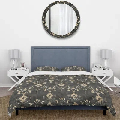 Design Art Dark Gray Farmhouse Charm Ii - Country Duvet Cover Set In Black;beige