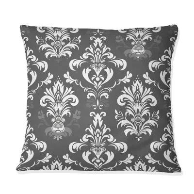 Design Art Dark Gray Glamour Luxe Ii - Transitional Throw Pillow In White;gray