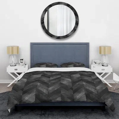 Design Art Dark Gray Herringbone Iii - Modern Duvet Cover Set