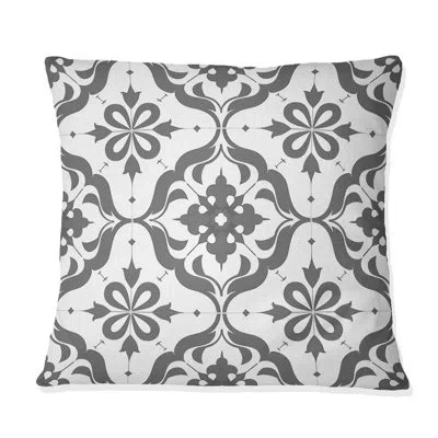 Design Art Dark Gray Quatrefoil Glam I - Transitional Throw Pillow In White;gray