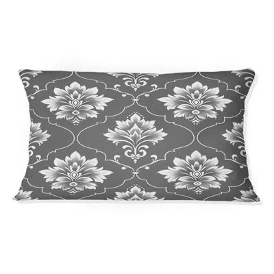 Design Art Dark Gray Quatrefoil Glam Ii - Transitional Lumbar Pillow In White;gray
