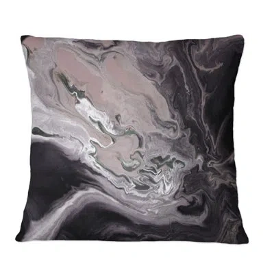 Design Art Dark Marble Universe With Grey Meandering River - Modern Printed Throw Pillow In Black