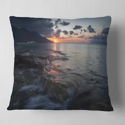 Design Art Dark Mediterranean Beach Dawn - Sea & Shore Printed Throw Pillow In Blue;orange