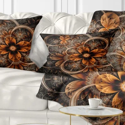 Design Art Dark Orange Digital Art Fractal Flower - Floral Printed Throw Pillow In Orange;orange
