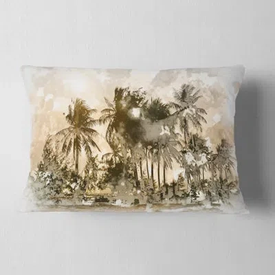 Design Art Dark Palms At Sunset - Landscape Printed Throw Pillow