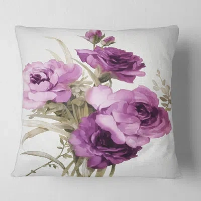 Design Art Dark Pink Roses - Traditional Printed Throw Pillow In Purple