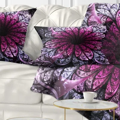 Design Art Dark Purple Fractal Flower Digital Art - Floral Printed Throw Pillow