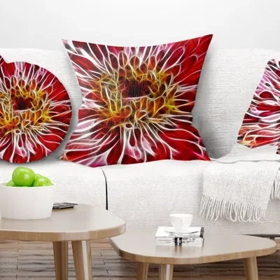 Design Art Dark Red Digital Art Fractal Flower - Floral Printed Throw Pillow