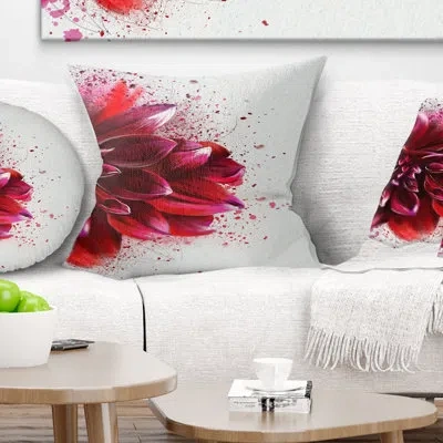 Design Art Dark Red Watercolor Rose Flower - Floral Printed Throw Pillow