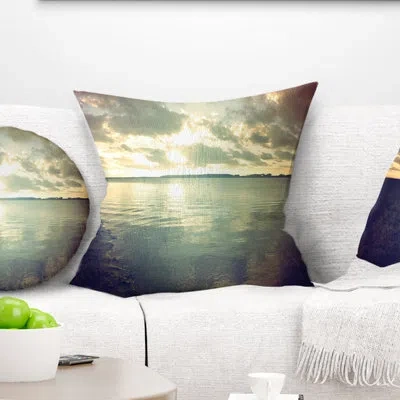 Design Art Dark Seascape With Cloudy Sky - Sea & Shore Printed Pillow In Blue;black;brown;green;red;yellow