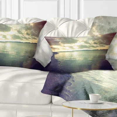 Design Art Dark Seascape With Cloudy Sky - Sea & Shore Printed Throw Pillow