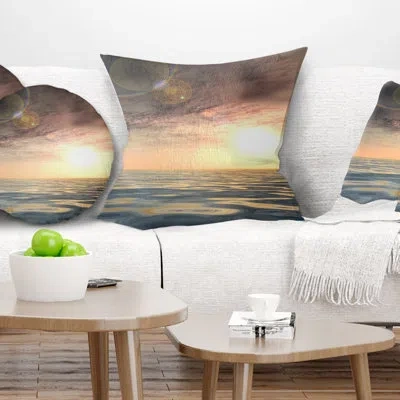 Design Art Dark Sky With Clouds At Sunset - Sea & Shore Printed Pillow In Blue;orange