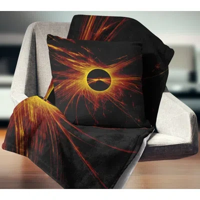 Design Art Dark Solar Eclipse On Black - Abstract Printed Pillow