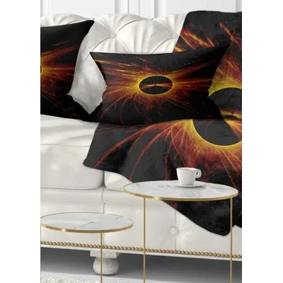 Design Art Dark Solar Eclipse On Black - Abstract Printed Throw Pillow