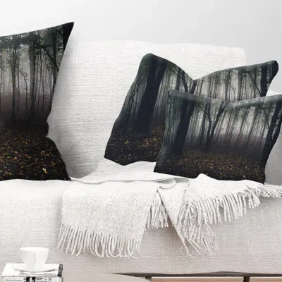 Design Art Dark Spooky Misty Wild Forest - Forest Printed Throw Pillow