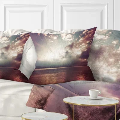 Design Art Dark Sunset With Dramatic Sky - Sea & Shore Printed Pillow In Purple