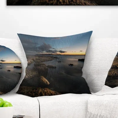 Design Art Dark Sydney Coastline - Sea & Shore Printed Throw Pillow In Blue