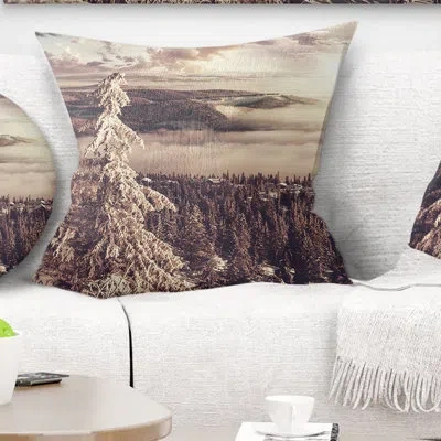 Design Art Dark Winter Scene At Sunset - Landscape Printed Pillow In White;gray