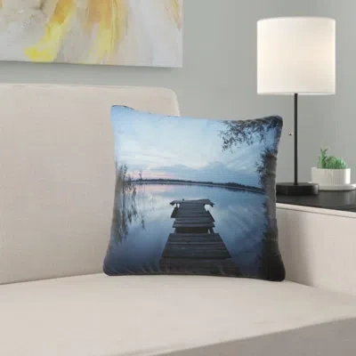 Design Art Dark Wooden Pier In Lake - Sea & Shore Printed Pillow