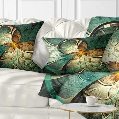 Design Art Dark Yellow Green Fractal Flower - Abstract Printed Pillow