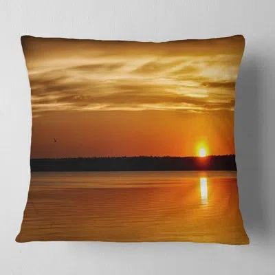 Design Art Day And Night Seascape Panorama - Sea & Shore Printed Pillow In Orange