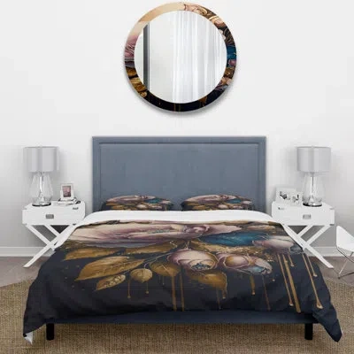Design Art Decadent Pink And Blue Roses Ii - Floral Rose Duvet Cover Set - Microfiber Polyester In Blue;pink