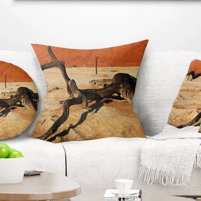 Design Art Decayed Tree In Dead Valley - Landscape Printed Pillow In Brown