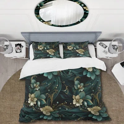 Design Art Deep Emerald Radiant Glamour Emerald I Duvet Cover Set In Black;green;beige