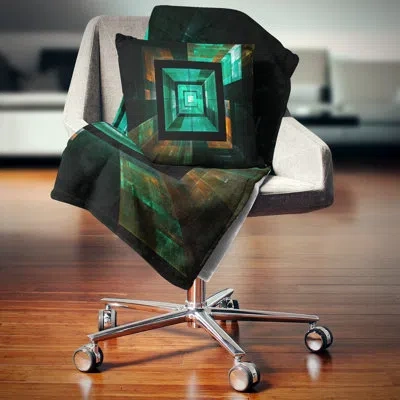 Design Art Deep Green Infinite Cube - Abstract Printed Pillow In Blue