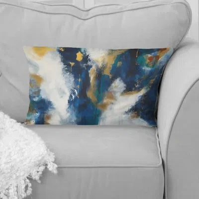 Design Art Deep Knowing Abstract In Royal Blue And Gold V - Abstract Painting Printed Throw Pillow In Blue;gold