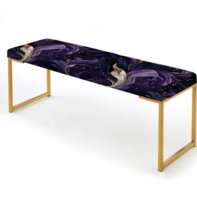 Design Art Deep Purple Wave Majesty Glam - Glam Upholstered Gold Bench
