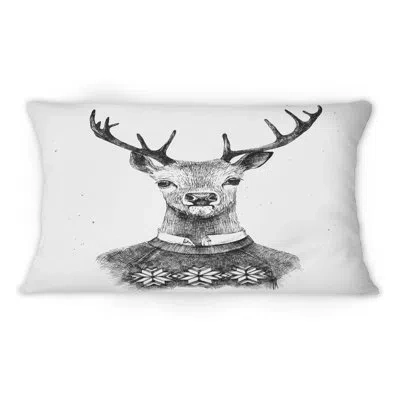 Design Art Deer In Kneated Sweater -1 Cabin & Lodge Printed Throw Pillow