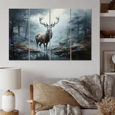 Design Art Deer Whispering Mist I - Animals Metal Art Print Set In Brown;teal