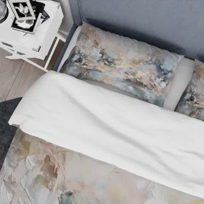 Design Art Delicate Brushstrokes Abstract Painting Iv - Abstract Duvet Cover Set - Microfiber Polyester In Gray;cream